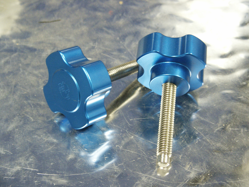 66 to 77 Bronco Billet Blue Windshield Knobs