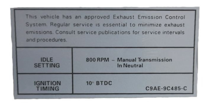 1969 170 Valve cover Emission Decal