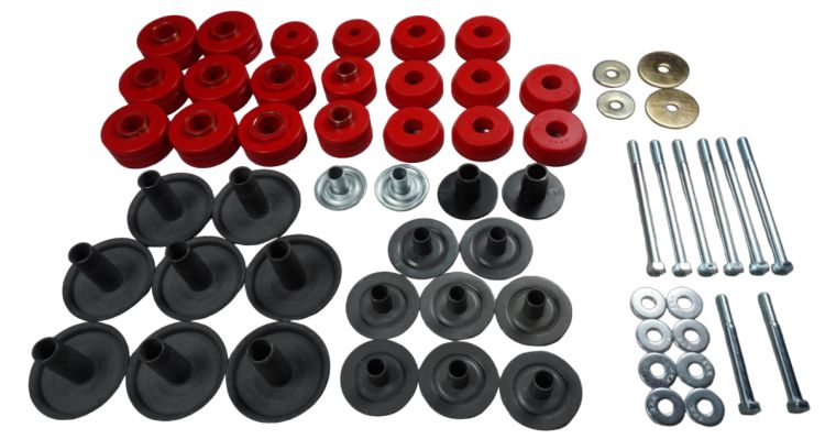 1978-1979 Ford Bronco Red Poly Mounts & OEM Style Hardware Kit (50 pieces)