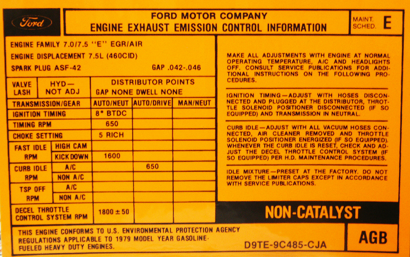 1979 460 AT Valve Cover Emission Decal