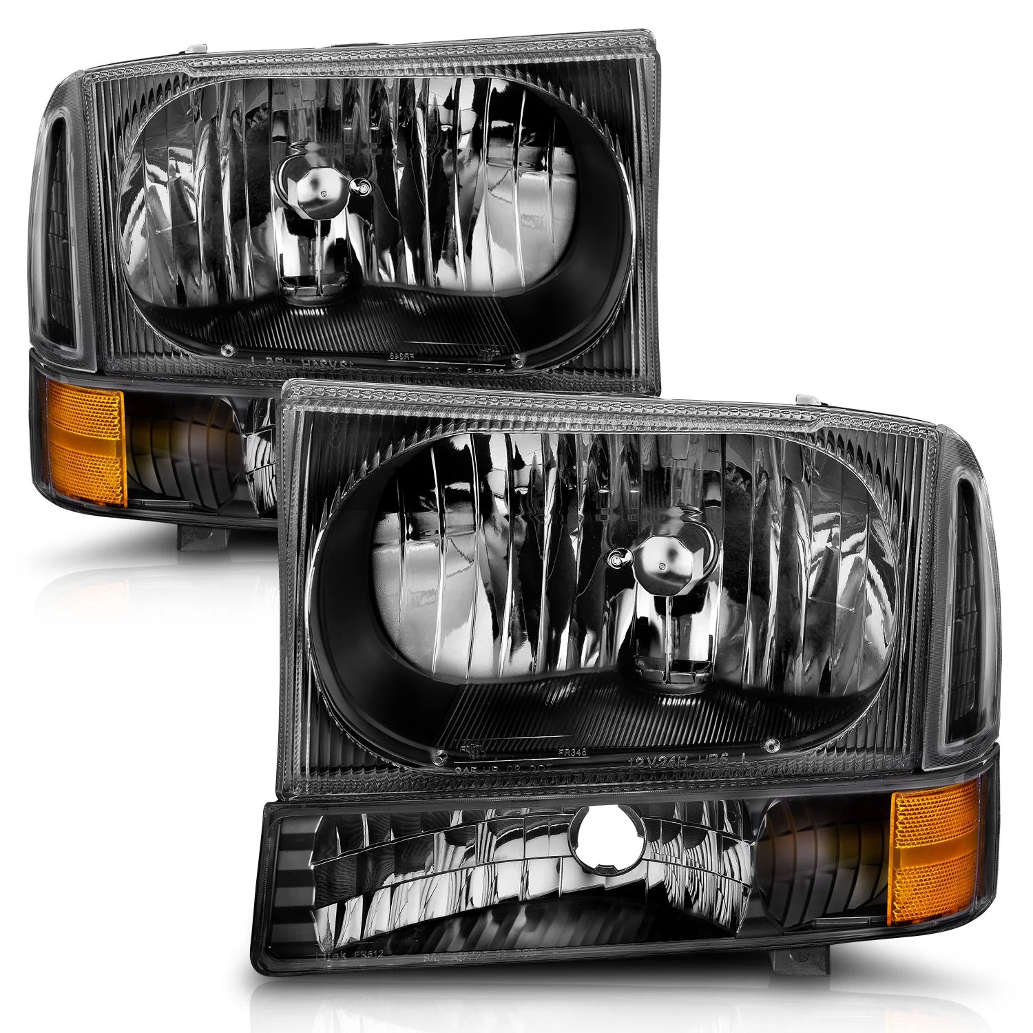 1999-04 Ford Super Duty Crystal Black Headlights w/2 pc Corner Lights - PAIR