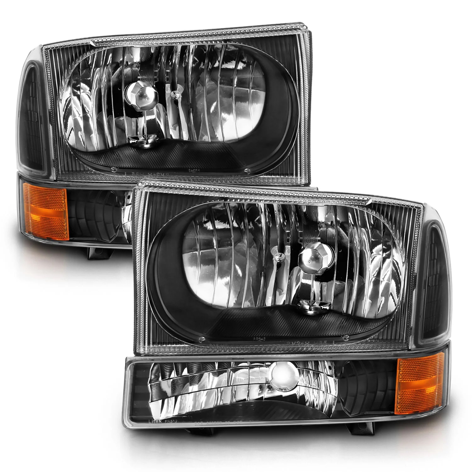 1999-04 Ford Super Duty Crystal Black Headlights w/Corner Lights - PAIR
