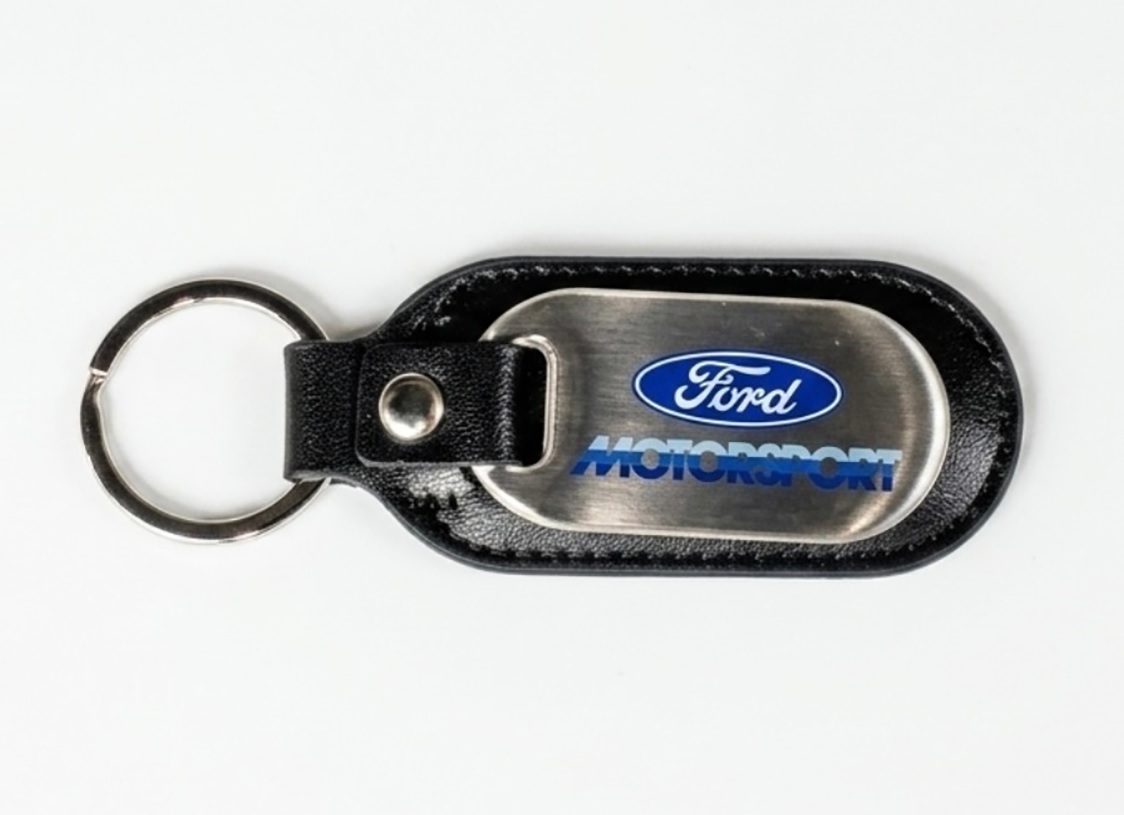 Ford Motorsport Stainless Steel & Leather Keychain